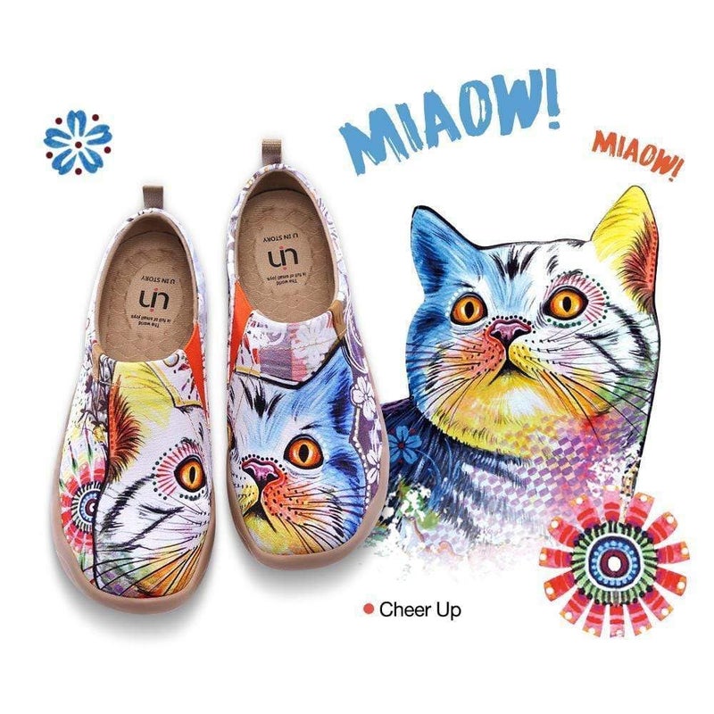 UIN Women's Lightweight Sneakers Comfortable Canvas Slip On Flat Art Painted Cat Travel Shoes Cheer Up (39) - Image 2